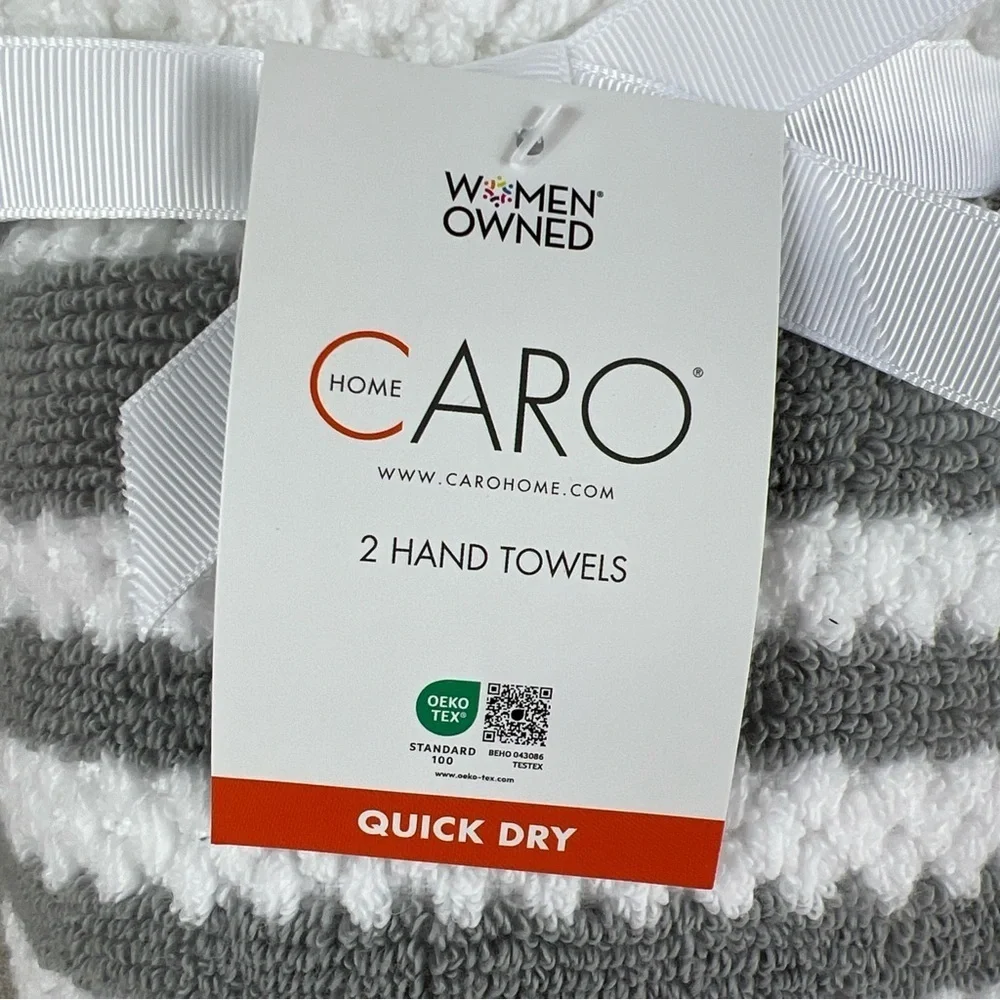 Set of 6 Caro Home 2 Hand Towels 4 Washclothes Gray White Stripes Cotton NEW